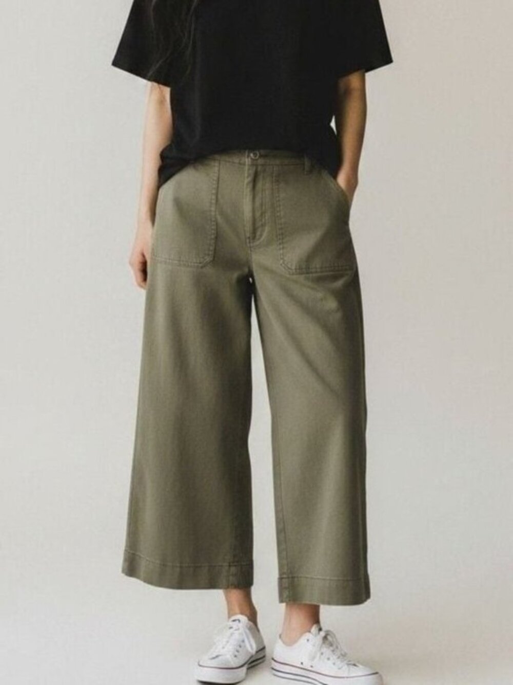 Bagatelle Women's Olive High Rise Wide Leg Cropped Casual Pants Size 6